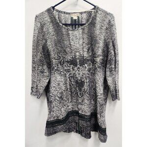 World Unity Womens Crochet Tunic Size 1X Black Floral Ombre 3/4 Sleeve Top